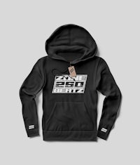 a black hoodie with a logo on it