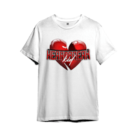 a white t - shirt with a red heart on it